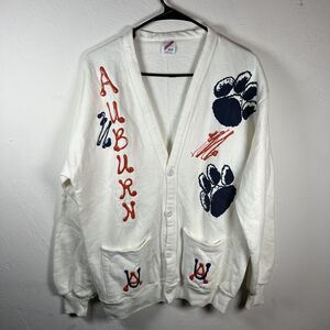 Vintage Auburn Tigers Cardigan Sweater Unisex One Size White NCAA Football‎ 90s